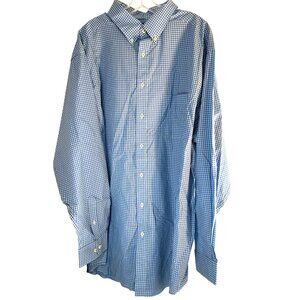Roundtree & Yorke Mens Long Sleeve Shirt Button Down Chest Pocket Blue Checked S